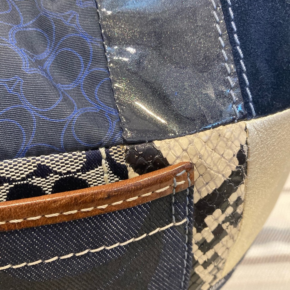 Coach Vintage Hobo Patchwork Blue Leather-Trim Shoulder Bag-No- B06S- 10019 - Picture 8 of 12